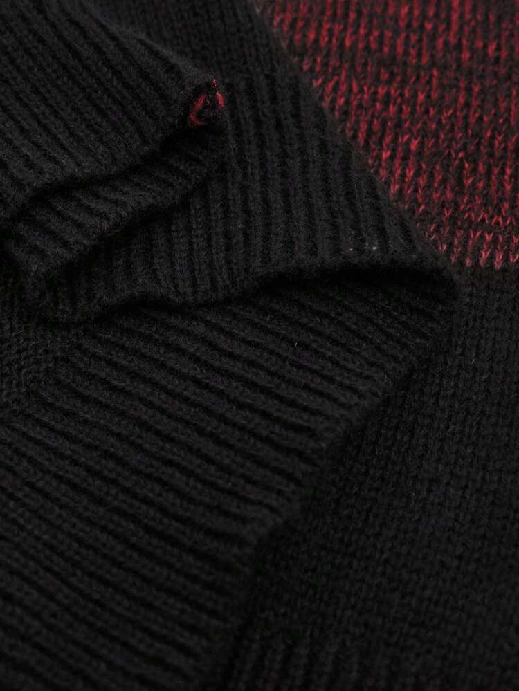 Plus Size Contrast Color Crew Neck Casual Pullover Long Sleeve Sweater In Fall/Winter