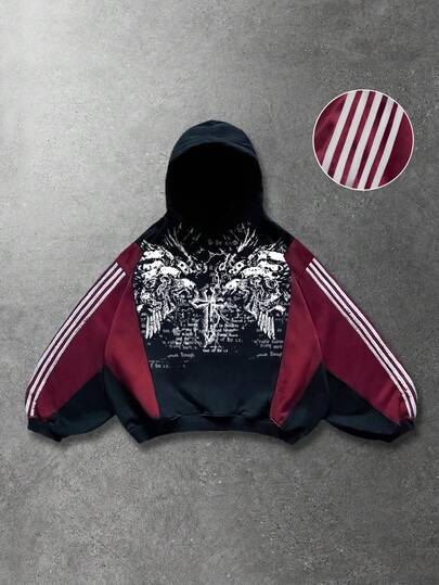 Street Life Felpa con cappuccio da uomo in stile patchwork e colori a contrasto, modello oversize e corto