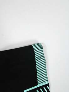 Manfinity Swimmode Men's Summer Beach Vacation Style Letter & Stripe Print Drawstring Waist Swim Trunks - Black - View 5