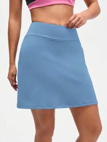 Eassivo Eassivo Váy quần ngắn màu xanh trơn cho nữ có túi khóa kéo, váy thể thao màu đen, váy chạy bộ thể thao, váy quần thể thao cho nữ, váy tập thể dục, váy quần nữ có túi - Xanh da trời - Xem 8