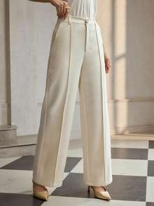 ZEYLAH Quần tây nữ màu trơn thanh lịch kiểu dáng que tăm, có túi. - Màu be - Xem 2