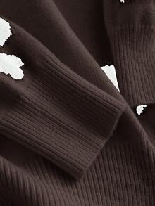CosyJoli Suéter casual de talla grande con cuello en V y estampado de mariposa, otoño/invierno - Café integral - Ver 7