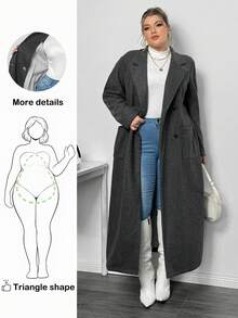 Truni Áo khoác dài tay dáng rộng, cổ ve lật, màu trơn, tay lỡ, dáng suông, Sometimesglam cỡ lớn dành cho nữ, phù hợp với dáng người hình tam giác quả lê, mùa thu/đông - Xám - Xem 1