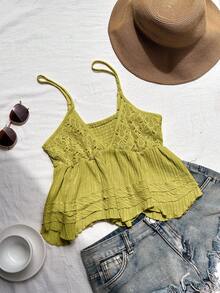 Comfortcana 女士纯色荷叶边下摆时尚吊带背心 - 綠色 - 查看 4