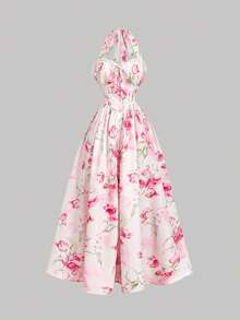 SHEIN MOD 领结浪漫粉色碎花连衣裙 - 彩色 - 查看 5