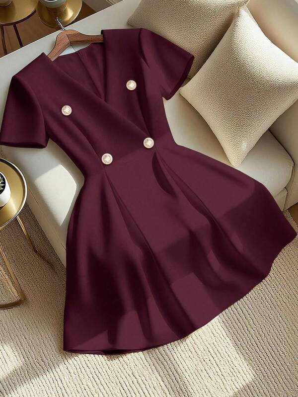 GlowEve CURVE Plus Size Women Elegant White Criss-Cross Tie Waist Double-Breasted Mini Dress, Summer