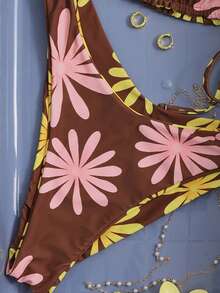 Swim Mod Women's Sexy Elegant Daisy Print Reversible Wireless Bikini Set, Spring/Summer - Multicolor - View 3