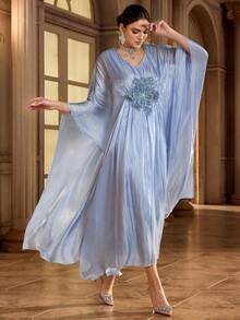 Al Najma Robe ample de style arabe avec appliqués de sequins col V pour femmes