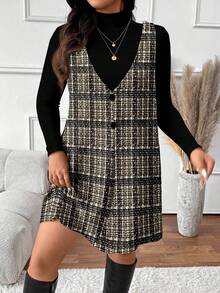 SHEIN Frenchy Elegant Plaid Print Plus Size 2 Pieces Set For Women, Casual Autumn/Winter Christmas - Multicolor - View 6