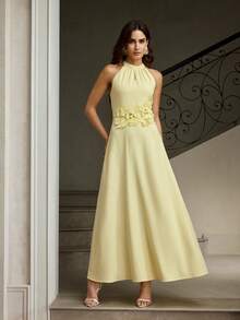 ZEYLAH 浪漫3D立体花卉长裙 - 黃色 - 查看 4