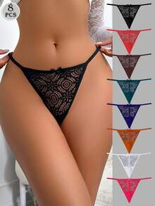 SHEIN 8件套女士性感蕾丝丁字裤 - 彩色 - 查看 7