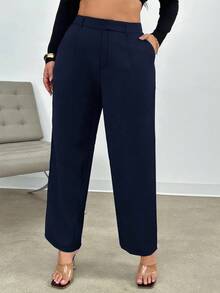 SHEIN Frenchy Pantalones de traje de unicolor talla grande para otoño/invierno - azul real - Ver 3