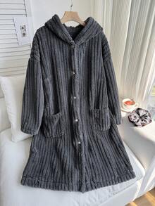 SHEIN EZwear 加大码深灰色双面羊毛夹克 - 深灰色 - 查看 7