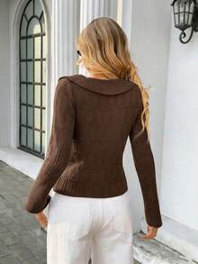 Pariaura كنزة صوفية صوفية طويلة الأكمام للنساء، ذات لون أحادي مع تصميم مزخرف وقابلة للتنوع، مناسبة للعطلات، موسم الخريف/الشتاء - بني - مشاهدة 2