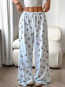 CovetEZ 女士抽绳腰带格子鹿纹阔腿宽松休闲裤 - 彩色 - 查看 4