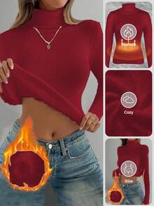 Franclia Fashionable All-Match High Neck Thick Seamless Fitted Long Sleeve Knit Sweater, Versatile For Autumn/Winter