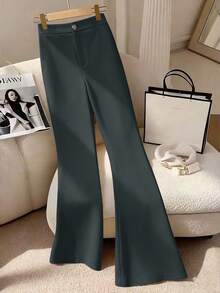 GlowEve CURVE Plus Size Women Elegant Commuter Casual Solid High Waist Pocket Work Pants - Dark Grey - View 4