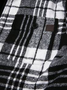 Manfinity Homme Men's Long Sleeve Casual Plaid Thermal Thermal Lined Hooded Overcoat, Autumn/Winter - Black and White - View 5