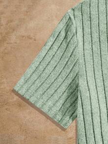 HIMLAND 3pcs Pack Men's Plain Round Neck Rib-Knit Leisure Short-Sleeved T-Shirt - Green - View 14