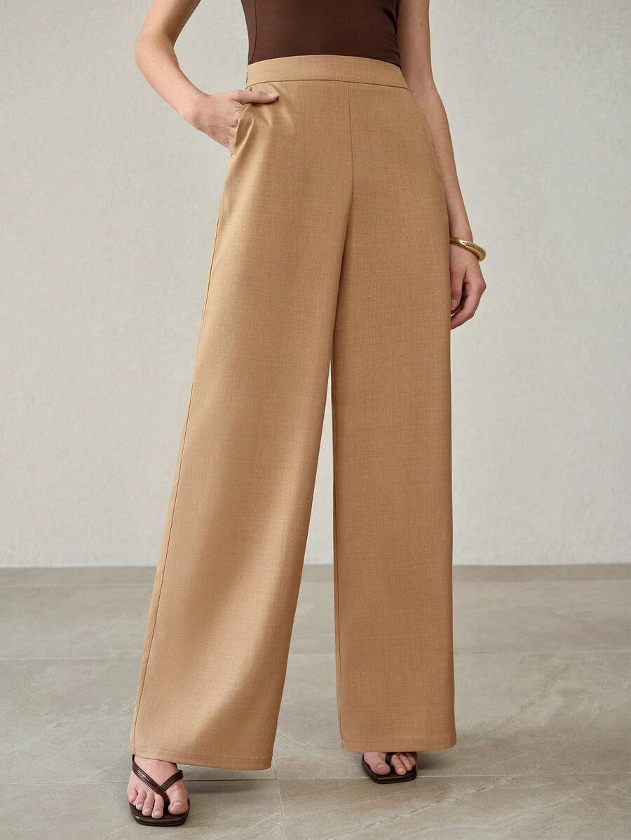 MOTF PREMIUM REGULAR MID-WAIST CASUAL SLANT POCKET SUIT PANTS, SUITABLE FOR COMMUTING AND EVERYDAY WEAR - Khaki - View 1