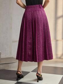 ZEYLAH Women's Sequin Patchwork Pleated Elegant Skirt, Autumn/Winter - Purple - View 3