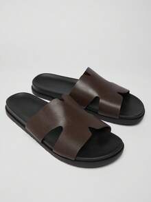 SHUZIA Men's Cutout Comfortable Slide Flat Sandals - Coffee Brown - View 3