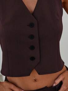 Aloruh Bộ vest công sở màu nâu đậm dành cho nữ, gồm áo vest và quần tây, kiểu dáng đơn giản. - màu nâu - Xem 7