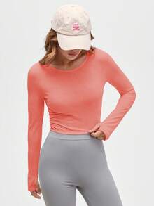 SHEIN Sports 女士新款多功能户外跑步健身瑜伽运动T恤 - 珊瑚橙 - 查看 6