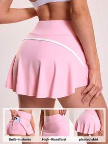 Sovereign Charm Quần váy thể thao ngoài trời đơn sắc có viền xếp nếp cho nữ, đa năng - Hồng - Xem 1
