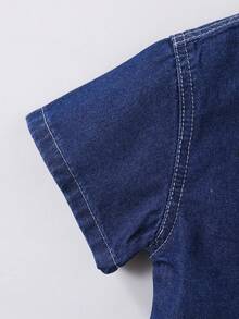 SHEIN 男童单排扣口袋衬衫和短裤休闲牛仔套装