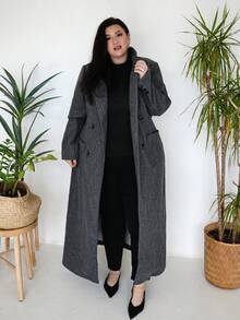 Truni Áo khoác dài tay dáng rộng, cổ ve lật, màu trơn, tay lỡ, dáng suông, Sometimesglam cỡ lớn dành cho nữ, phù hợp với dáng người hình tam giác quả lê, mùa thu/đông - Xám - Xem 8