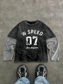 Manfinity Unisex Camiseta de manga larga casual para hombre, cuello redondo, estampado de agua, parche de copos de nieve, contraste de color, camiseta gráfica de lavado ácido de primavera/otoño, camiseta vintage de motorsport extraño, camiseta Dios velocidad, jersey F1 de manga larga, camisetas gráficas de manga larga de streetwear, sudaderas holgadas para hombre de los 90, XXXL, coordinados 3XL, jeans oversize, St. Patrick's Day - Negro - Ver 8