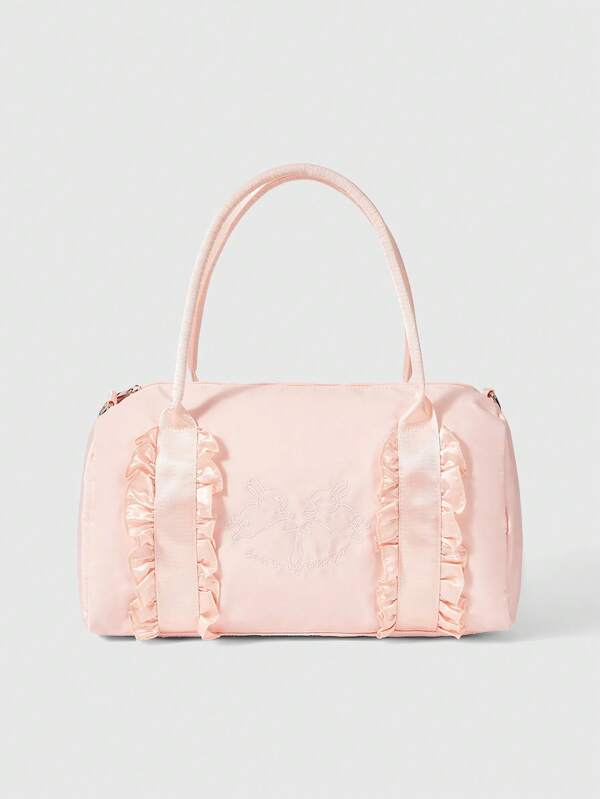 ROMWE Kawaii Motif floral : Sac de voyage court avec nœud papillon pour femmes. Sac fourre-tout d'affaires, sac de voyage, sac messager 2-en-1 de grande capacité, léger, pour la gym et les sports