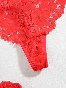 SHEIN Women's Plus Size Lace Back Strap Panties - Red - View 7