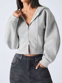 LYSMO 女士休闲常规款连帽外套，适合秋季穿着 - 淺灰色 - 查看 5