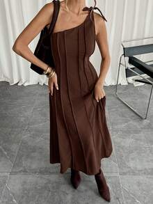 Siren Gaze 女士时尚休闲无袖长裙 - 棕色 - 查看 6