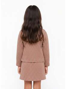 CONJUNTO 2 PIEZAS CUADRADOS  CON MINI FALDA Y SACO MANGA LARGA CORTE ABIERTO - CHEDRON - Ver 2
