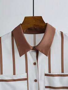 Ellegaria. Fashionable Multicolor Striped Woven Blouse For Women With Long Shirt Sleeves And Regular Fit Collar - Multicolor - View 5