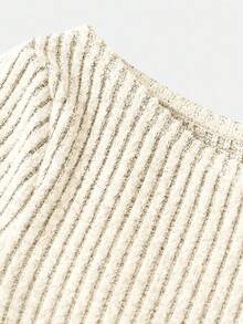 Serisse Kids 少女秋冬休闲时尚百搭罗纹露肩/露肩两用T恤套装，带口袋，搭配直筒裤，适合周末、休闲外出、返校季穿着。 - 杏色 - 查看 10