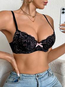 1 chiếc áo ngực có gọng họa tiết ren gợi cảm dành cho nữ - màu đen - Xem 8