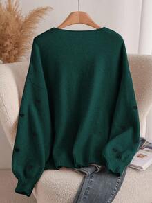 CosyJoli Plus Size Women Heart Knitted Cardigan, French Elegant Fashion Autumn/Winter Sweater Coat Thanksgiving - Dark Green - View 2