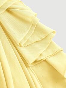 SHEIN MOD Vestido de mujer de unicolor con volantes fruncidos en el bajo, vestido con bajo asimétrico, vestido de tirantes finos - Amarillo claro - Ver 4