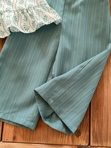 SHEIN 女宝宝度假休闲可爱吊带背心和松紧腰裤套装 - 綠色 - 查看 3