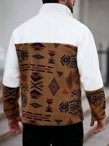 Manfinity Homme Men's Patchwork Pattern Zip-Up Long Sleeve Jacket Coat Mens Zip Up Men Sweater Jacket Men Graphic Jacket Mens Cardigan Men Street Wear Zip Up - White - View 2