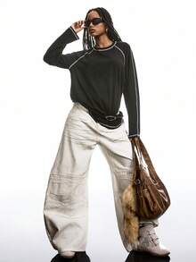 LYSMO 黑色背心,白色對比拼接車縫,威孚袖設計 - 黑色 - 查看 6