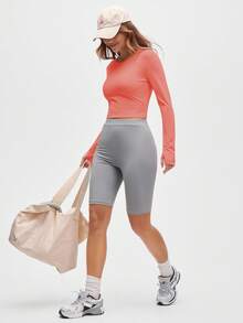 SHEIN Sports 女士新款多功能户外跑步健身瑜伽运动T恤 - 珊瑚橙 - 查看 7