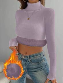 Franclia Fashionable All-Match High Neck Thick Seamless Fitted Long Sleeve Knit Sweater, Versatile For Autumn/Winter - Lilac Purple - View 9
