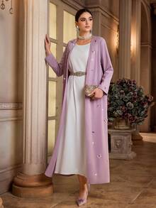 Al Najma Women's Elegant Long Sleeve Abaya With 3D Butterfly Decor - Dusty Pink - View 5