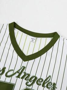 Sparklyn 2件套休闲时尚少女数字图案V领短袖上衣和阔腿运动裤套装 - 軍綠色 - 查看 5