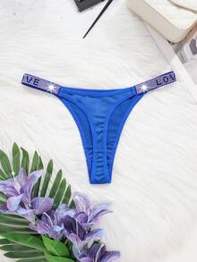 Women's Sexy Sequins Letter Romantic Fashion G-String Panties, Rave - Royal Blue - View 2